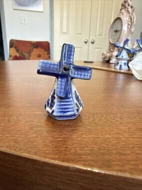 Vintage Miniature 1.5" Delft Blue Porcelain Dutch Spinning Windmill Figurine